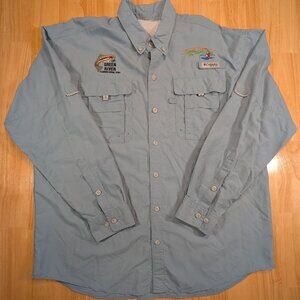 Columbia PFG Fishing Shirt Men L Blue Green River Flaming Gorge Utah